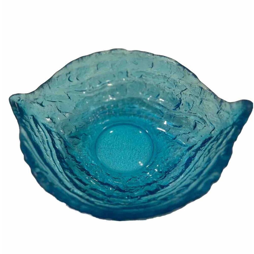 Vintage Tiara Indiana Glass "Aloha" Ice Blue Textured Console Serving Bowl